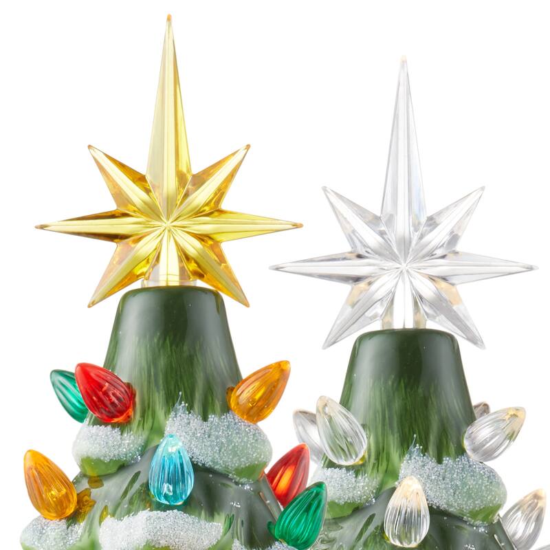 12in Hand Painted Ceramic Christmas Tree PreLit Tree with Star