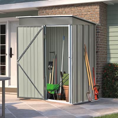 Patio 5ft Wx3ft. L Garden Shed, Metal Lean-to Storage Shed with Lockable Door, Tool Cabinet for Backyard, Lawn, Garden - 5ftx3ft
