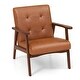 preview thumbnail 1 of 16, Costway Mid Century Accent Chair Tufted Reading Armchair Solid Rubber - See Details Light Brown