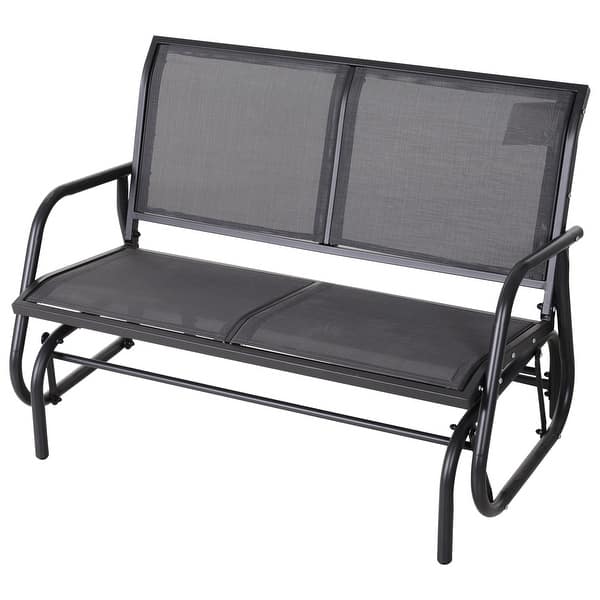 Shop Outsunny 2 Person Steel And Mesh Fabric Sling Weather Resistant Outdoor Patio Glider Double Swing Chair Brown Overstock 23056280 Cream White