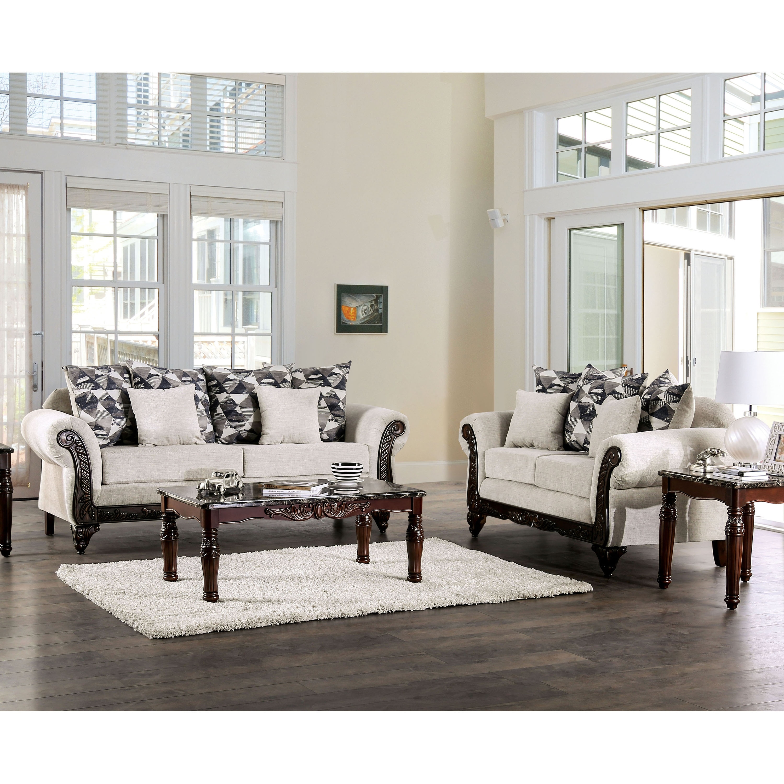 Furniture of America Culprina Traditional Light Grey Chenille Rolled Arms 2-Piece Sofa Set