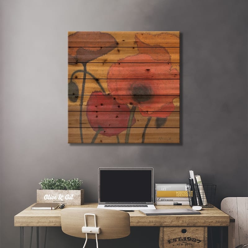Poppy Curry I Print On Wood by Shirley Novak - Multi-Color