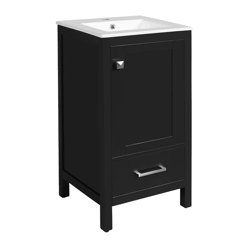 18-Inch Modern Bathroom Vanity with Ceramic Sink, Soft-Close Drawers and Door Organizer, Divider Drawer