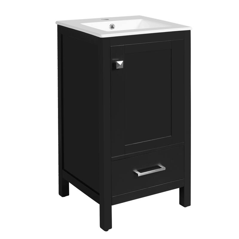 Bathroom Vanity with Ceramic Sink, Freestanding Single Vanity Set, Storage Cabinet with Divider Drawer & Door Shelf