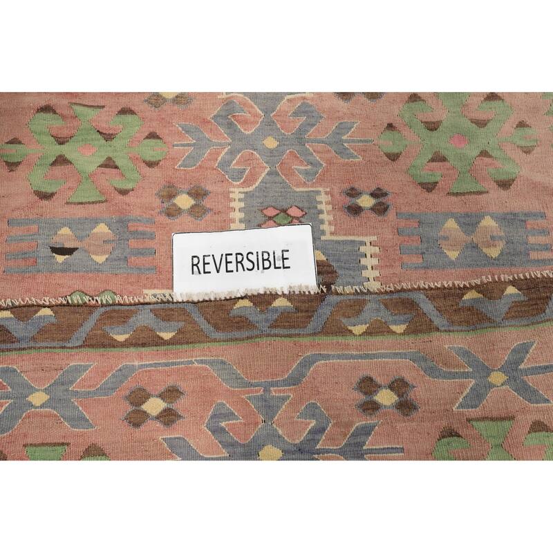 Hand Woven Oriental 100% Wool Carpet Southwestern Tribal Pink Kilim Area Rug - 10' 5'' X 5' 0''