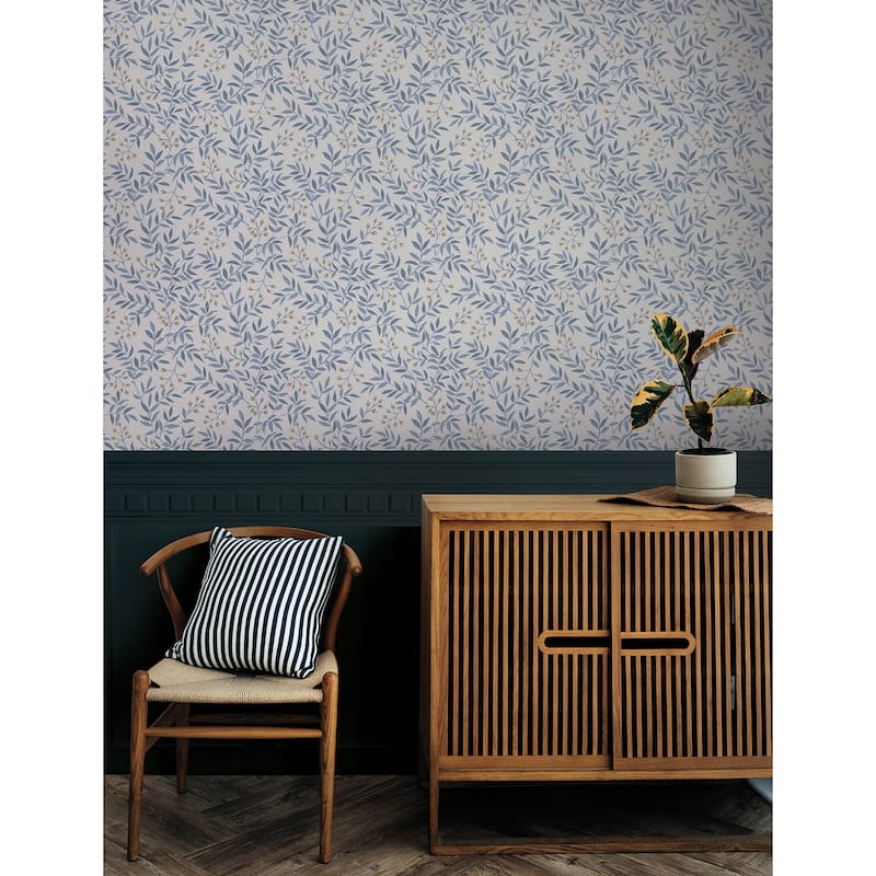 Chesapeake Senna Blue Budding Vines Wallpaper