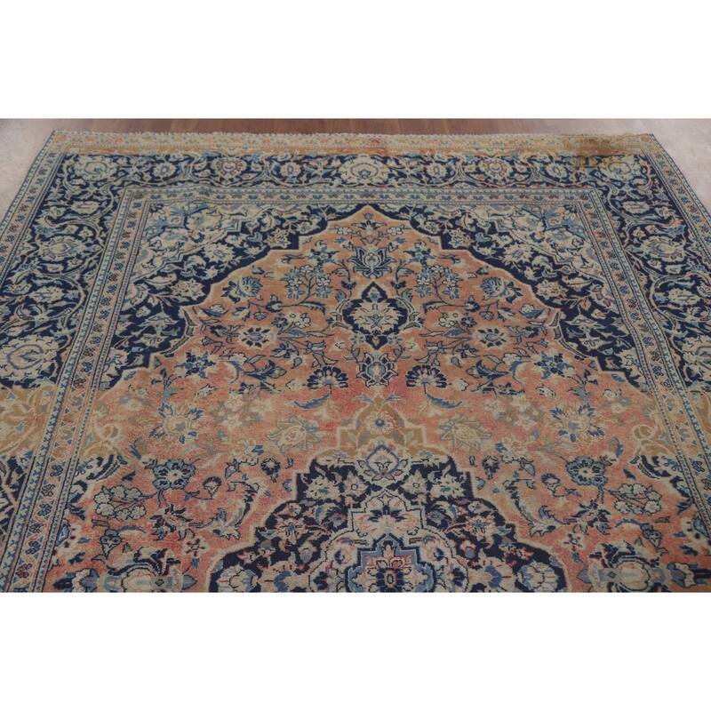 Hand Knotted Oriental 100% Wool Carpet Traditional Floral Oranges & Rust Mashad Area Rug - 9' 11'' X 6' 6''