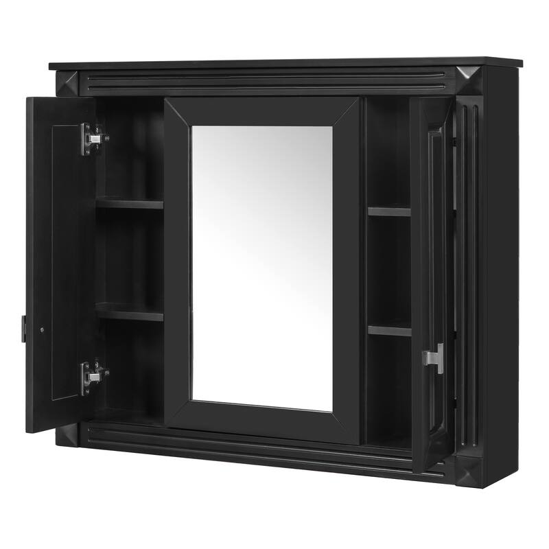 Roomfitters Bathroom Wall Mounted Storage Cabinet with Mirror Door and 4 Shelves, Over Toilet Medicine Cabinet, Black