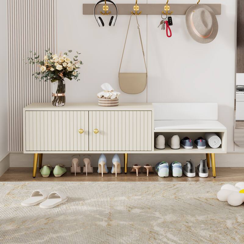 Modern Shoe Storage Bench with Hidden Storage and Upholstered Cushions for Bedside Living Room and Entryway