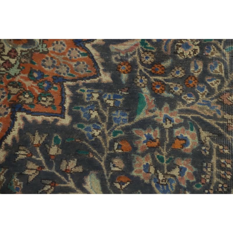 Hand Knotted Oriental 100% Wool Carpet Traditional Floral Greys & Charcoal Tabriz Area Rug - 10' 2'' X 6' 5''