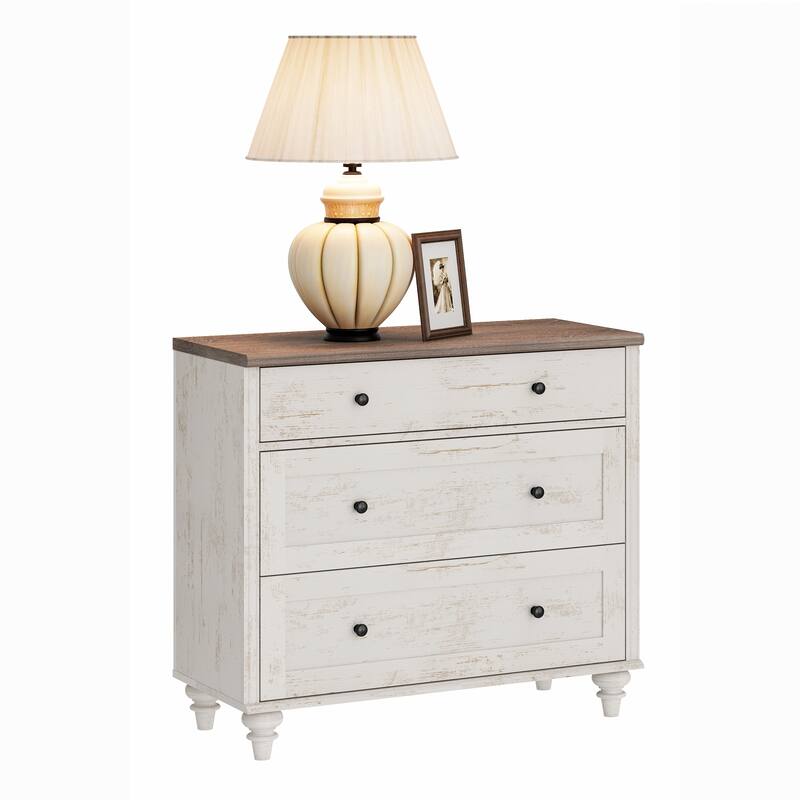 Farmhouse Nightstand with 3 Drawers, 34 inch