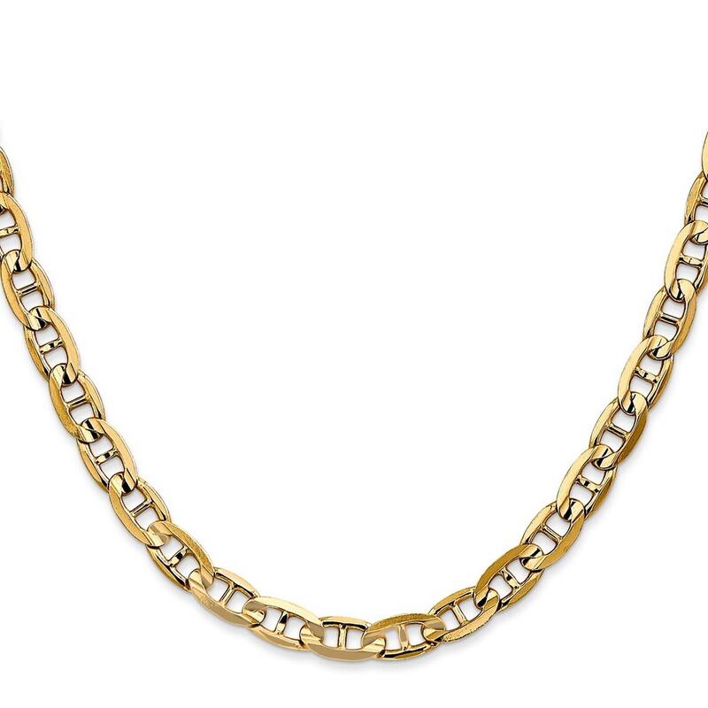 Curata 14k Yellow Gold Solid 5.25mm Concave Mariner Anchor Chain Anklet 9 Inch