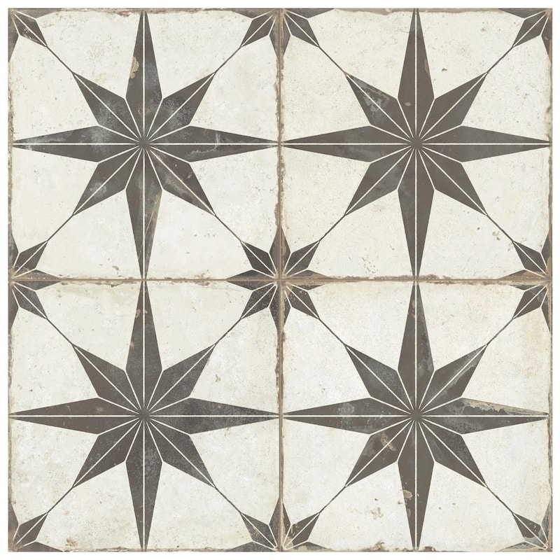 Merola Tile Kings Star Supernova Nero 17-3/4" x 17-3/4" Porcelain Floor and Wall Tile
