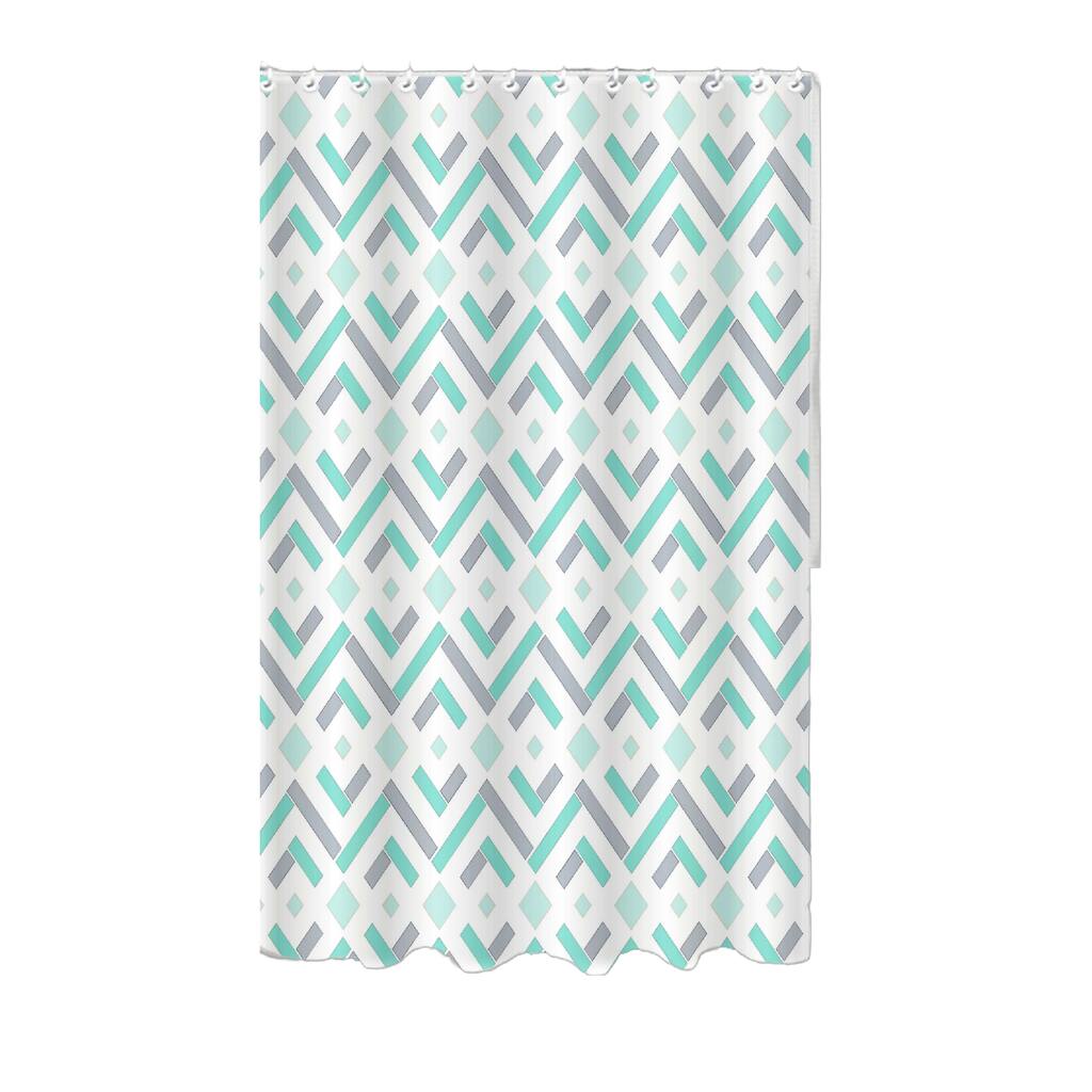 14Pc Set Peva S. Curtain + 12 Hooks + Bathmat (Geo Diamond)