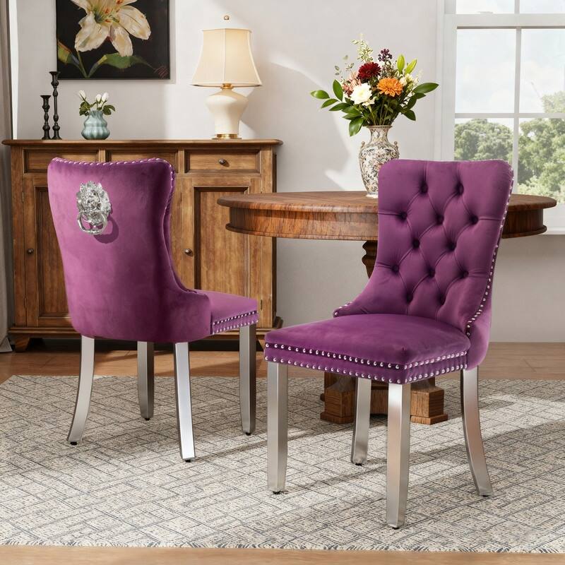 High-end Tufted Velvet Upholstered Nailhead Dining Chair Set of 4