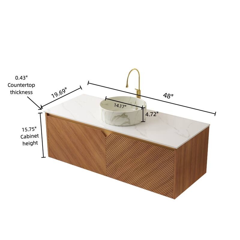 48" Bathroom Vanity with Vessel Sink, Wall-Mounted Floating Storage Cabinet with Double Doors