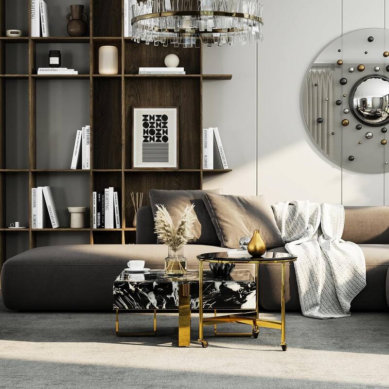 Modern Luxury Square Faux Marble Coffee Table Set Nesting Coffee Table with End Table