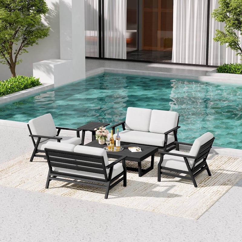 4-Piece Teak Outdoor Conversation Set With 2 Loveseats, Coffee Table & Side Table