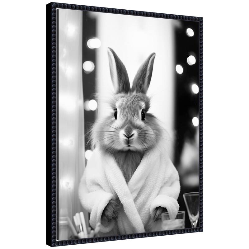 Kate and Laurel Sylvie Bunny Glam Bathroom Art Towel Robe Black and White Framed Canvas by The Creative Bunch Studio - 18x24 - Black