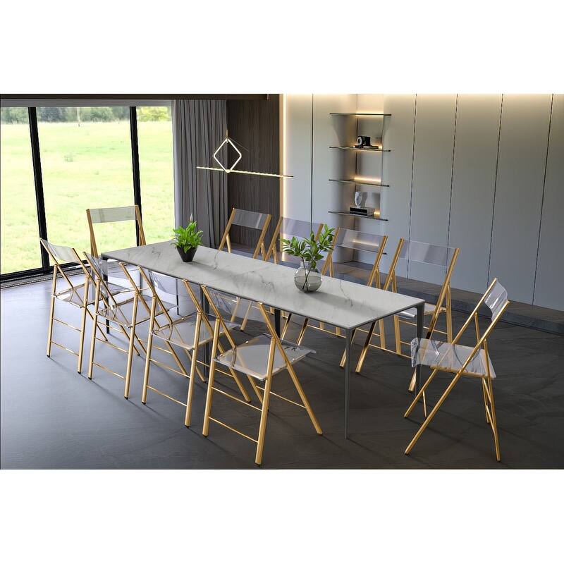 Menno Modern Acrylic Folding Dining Chair in Stainless Steel Frame with Rubber Pads, Fade Resistant, Fully Assembled (Set of 4)