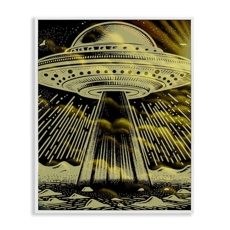 Stupell Mysterious Alien UFO Framed Giclee Art Design By Jesse Keith - 11 x 14 - White