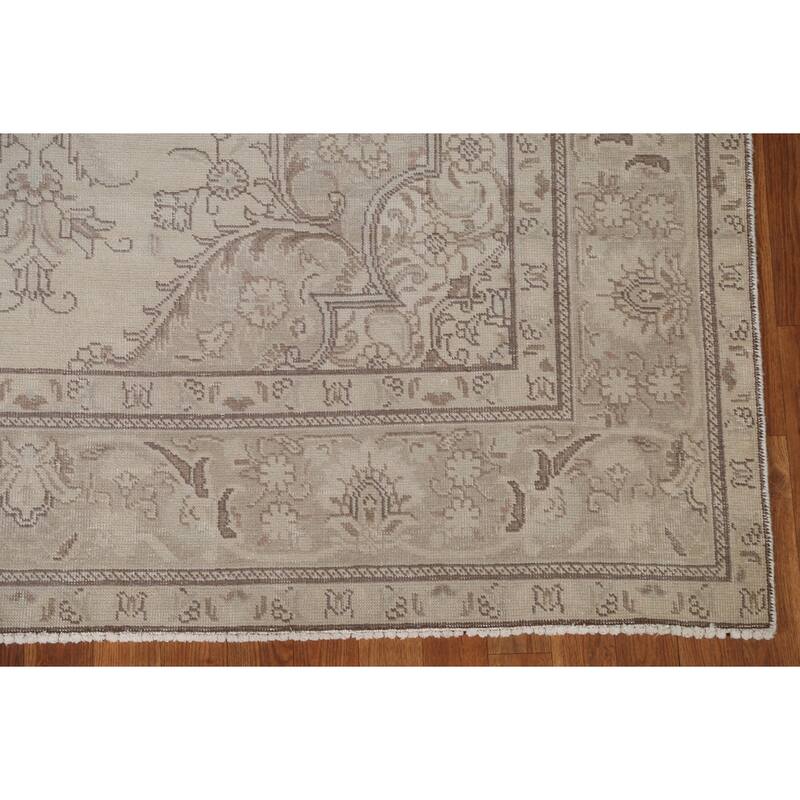 Hand Knotted Oriental 100% Wool Carpet Traditional Medallion Beige & Ivories Tabriz Area Rug - 9' 4'' X 6' 3''