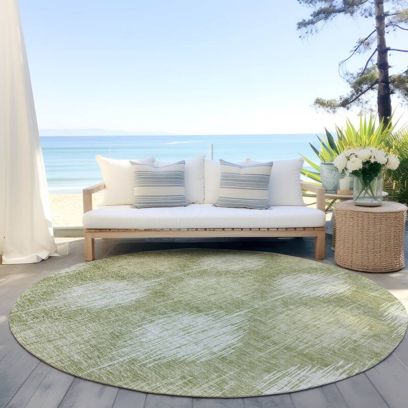 Machine Washable Indoor/ Outdoor Chantille Contemporary Geo Rug - Aloe - 8' x 8'
