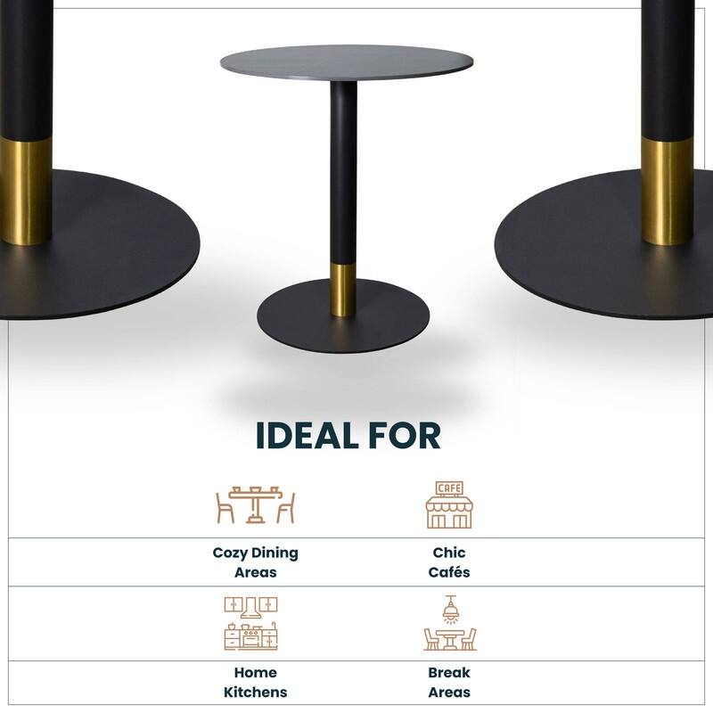 Vail Round Dining Table 27 in. Sintered Stone Tabletop in Black Stainless Steel Round Pedestal Base with Gold Accents