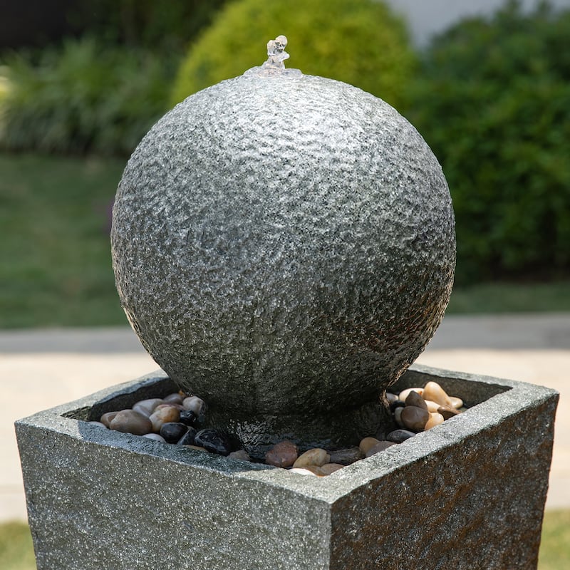Glitzhome 40.25"H Floating Pedestal Sphere Oversized LED Polyresin Fountain with Pebbles