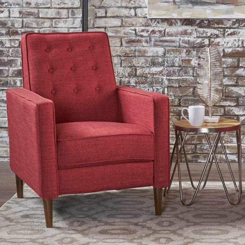 Roomfitters Push-Back Recliner Chair with Button Tufting and Tapered Wood Legs, Lounge Accent Chair for Living Room - Red