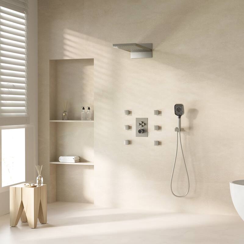 Wall Mounted 20 Inch Dual-function Rainfall Shower Head 4 Function Thermostatic Shower System
