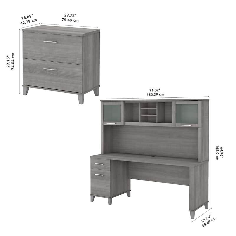 Somerset 72W Office Desk with Hutch and File Cabinet by Bush Furniture