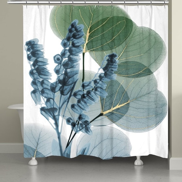 slide 2 of 6, Laural Home Blue Lily of Eucalyptus 71" x 72" Shower Curtain 71" x 72" - Blue