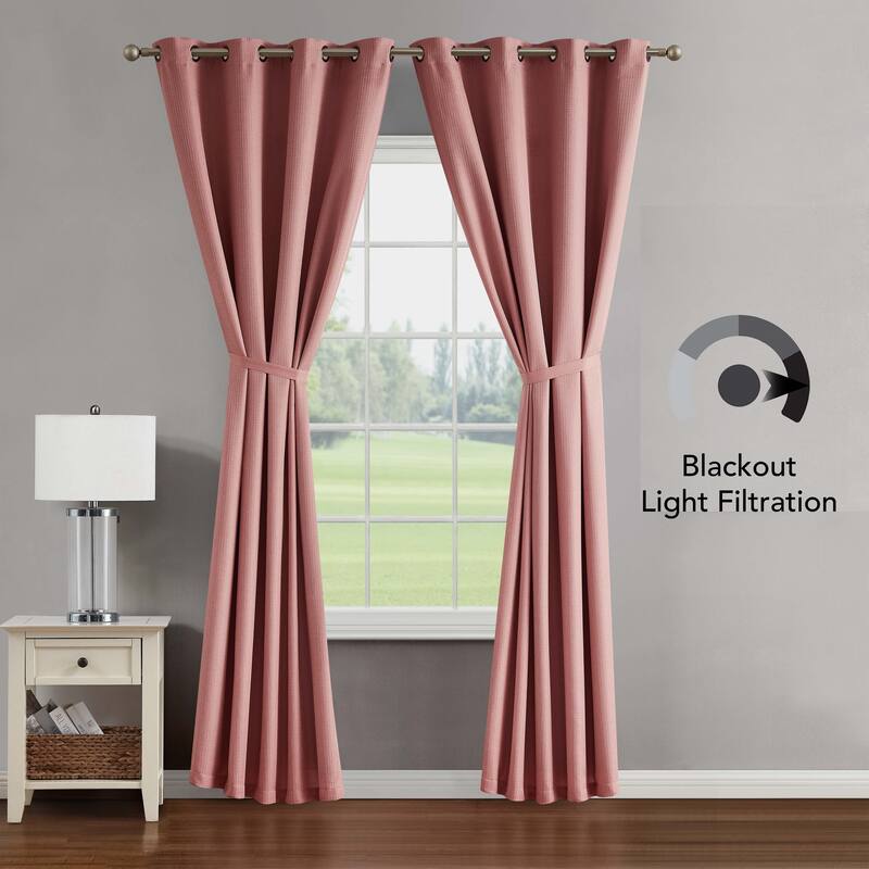 Creative Home Ideas Chyna Blackout Window Curtain, Room Darkening, Thermal Insulated, Grommets, Set of 2 Panels with 2 Tiebacks