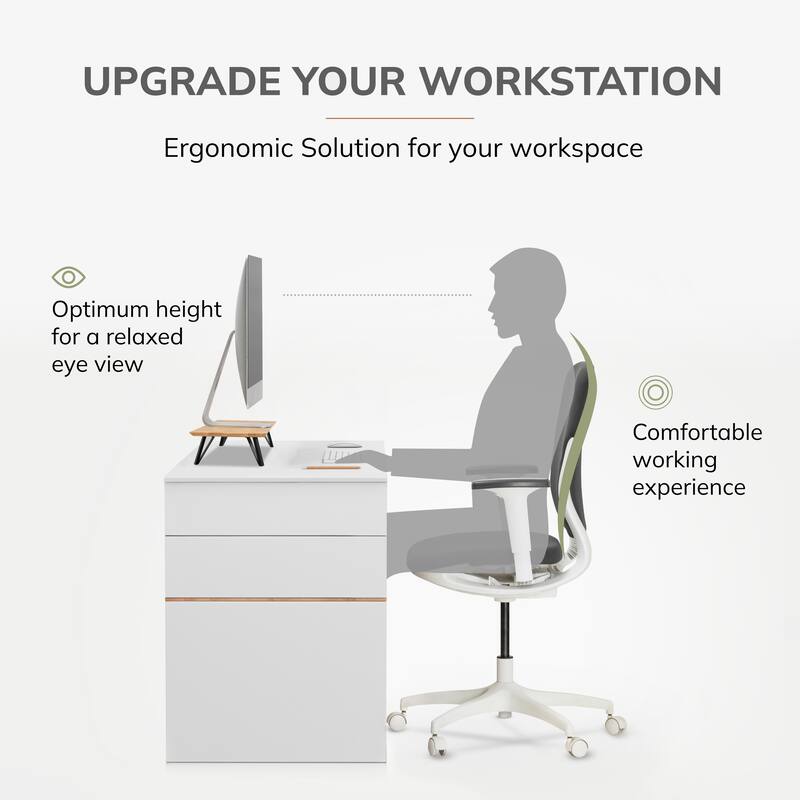 Jani Wood Monitor Stand Riser Desk - Ergonomic Design Stand, Desktop Organizer Table for Home, Office Workspace, Gaming Desk