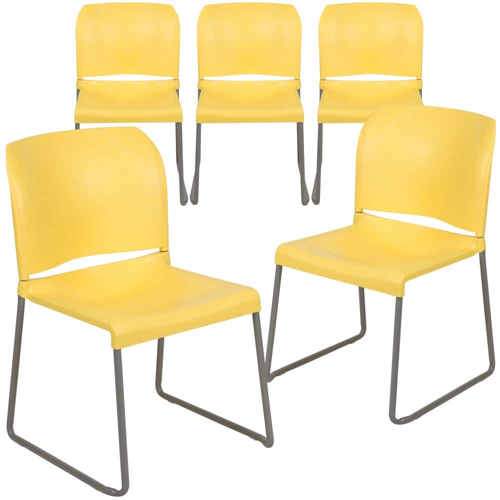 5 Pack 880 lb. Capacity Full Back Contoured Sled Base Stack Chair - 23.75"D x 19.5"W x 32"H