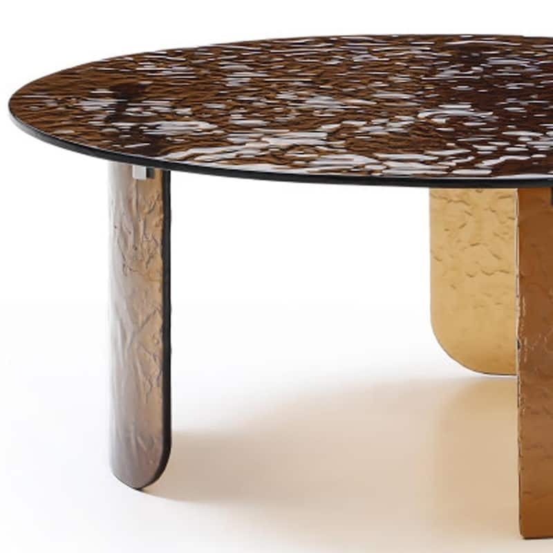 HomeRoots 35" Bronze Glass Round Coffee Table - 35.00 in. x 14.00 in. x 35.00 in.