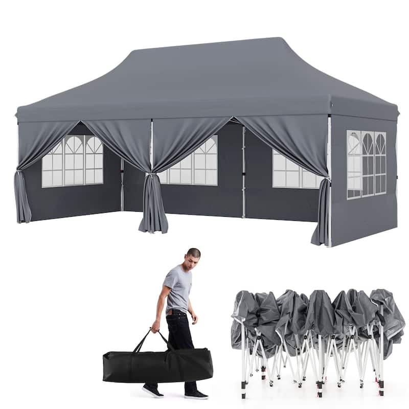 10x20 Pop Up Canopy Tent with 6 Sidewalls and Carry Bag Outdoor Use