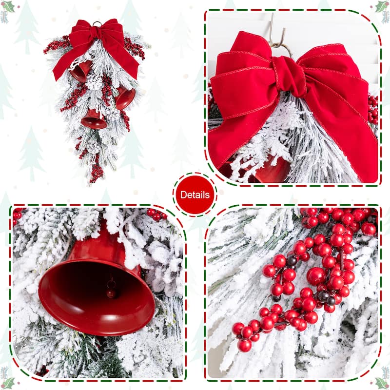 Glitzhome Christmas Berry Bow Pinecone Bell Holy Leaf Teardrop Swag Xmas Wreath