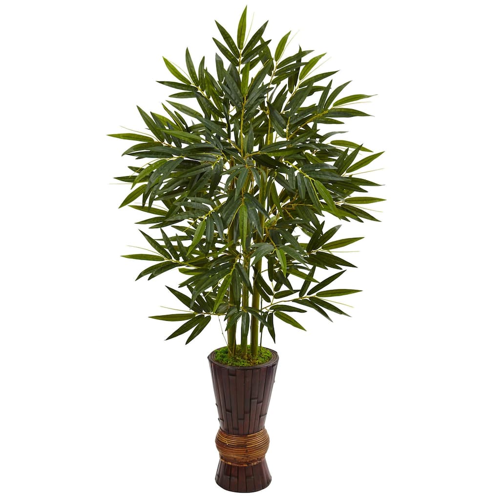 Artificial Bamboo Tree 5ft Indoor Plant in Planter - Realistic Faux Tree Decor - Green - 51-60 Inches