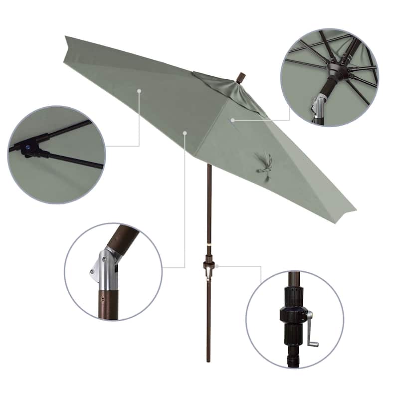 California Umbrella 9' Rd Patio Umbrella Bronze Aluminum Frame Fiberglass Ribs Crank Lift Collar Tilt Sunbrella