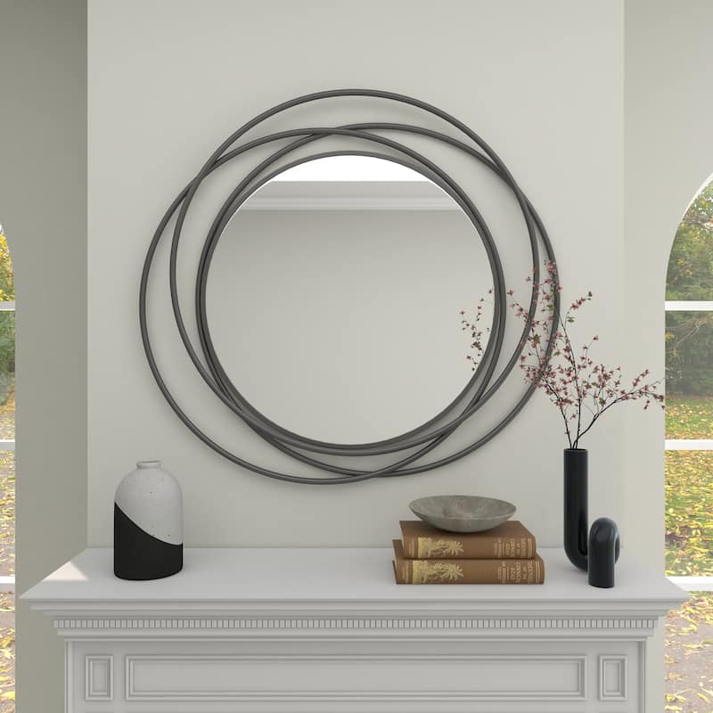 Stylish Metal Wall Mirror with Overlapping Circles and Foiled Finish - Gold or Gray
