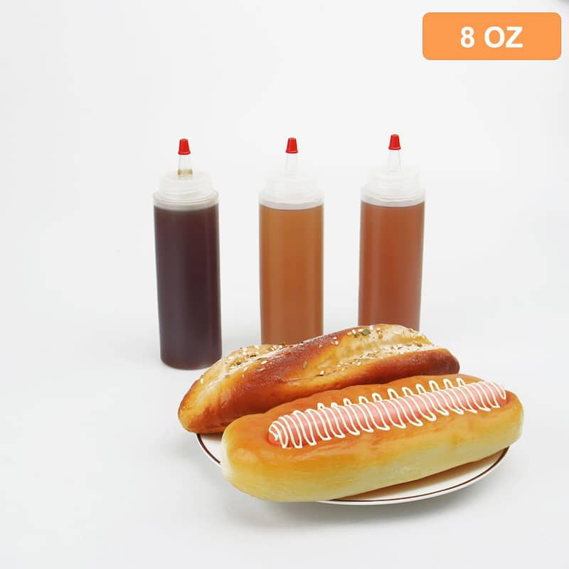 4pcs 8 OZ Plastic Condiment Squeeze Bottles with Red Cap Perfect - White - 2" x 7.3"(D*H)