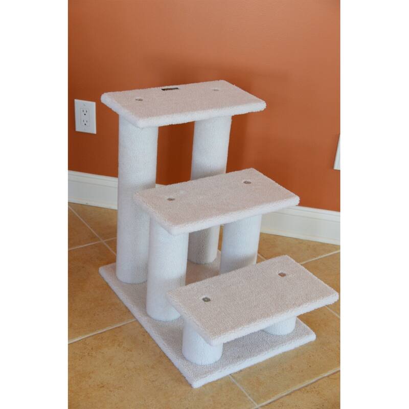 3 Step Real Wood Cat Step Stairs Ramp, Dogs Climber And Kitten Steps - Ivory