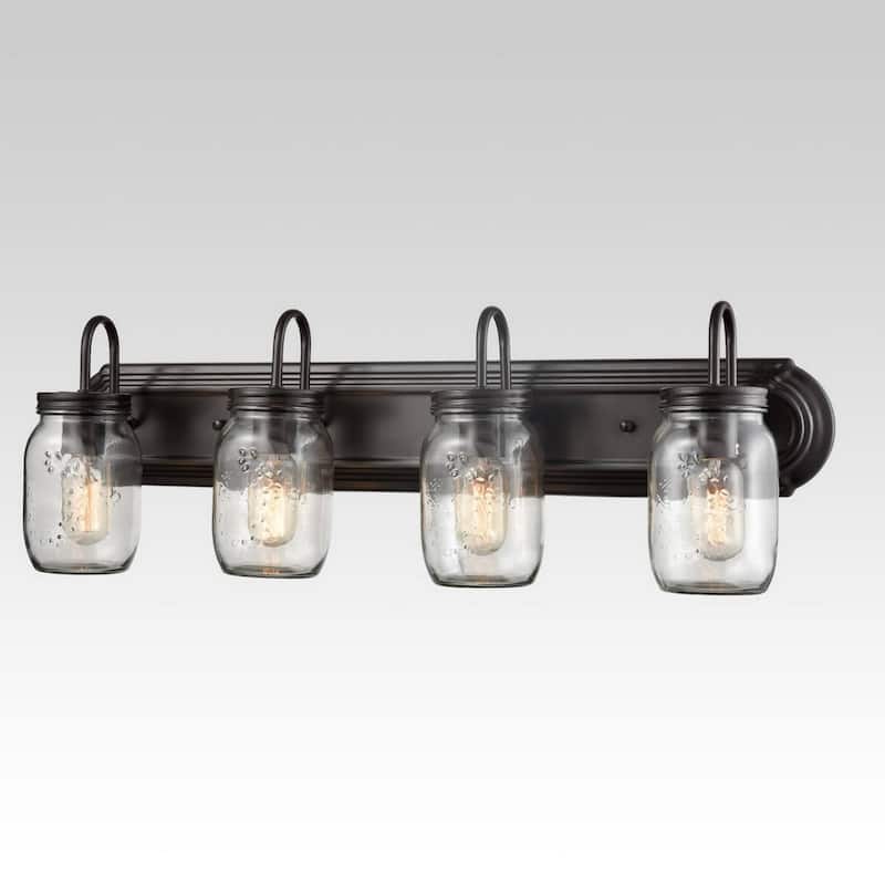 Rennes Industrial Mason Jar Bathroom Wall Sconces Bronze Finish 4-Light