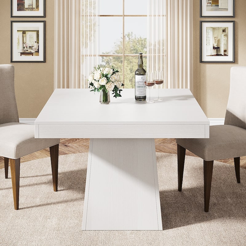 Square Dining Table for 4, 31.5-Inch Kitchen Table with Pedestal Base - 31.5"D x 31.5"W x 29.53"H - White