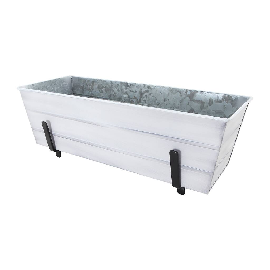 Achla Designs Medium Galvanized Steel Flower Box Planter With Brackets for 2 x 6 Railings, 24 Inch Wide, Cape Cod White