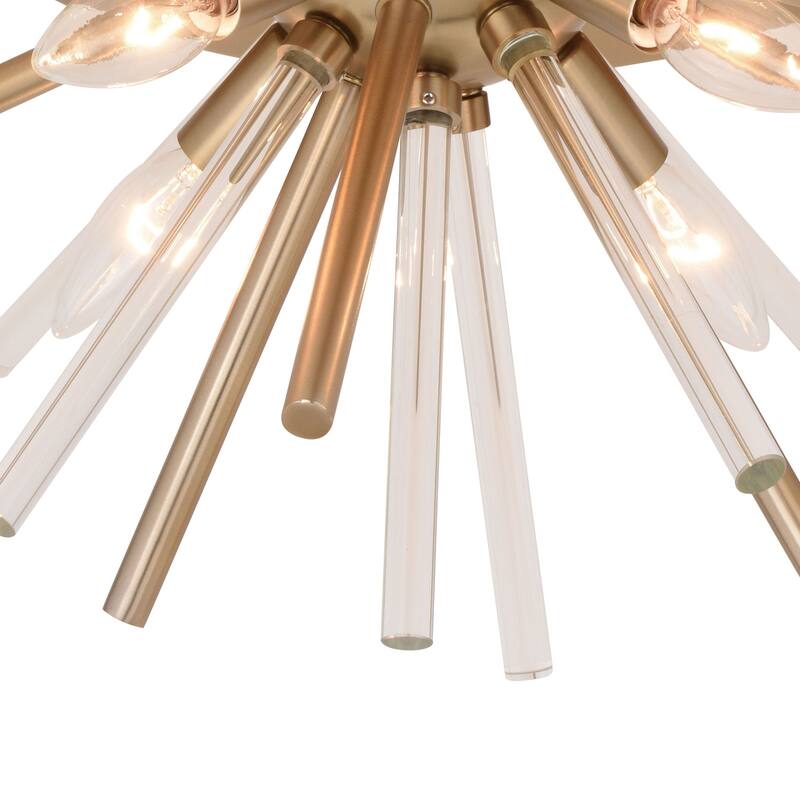 Brass Sputnik Flush Mount Ceiling Light - 4 Light Mid Century Modern Fixture with Glass Accents - 10