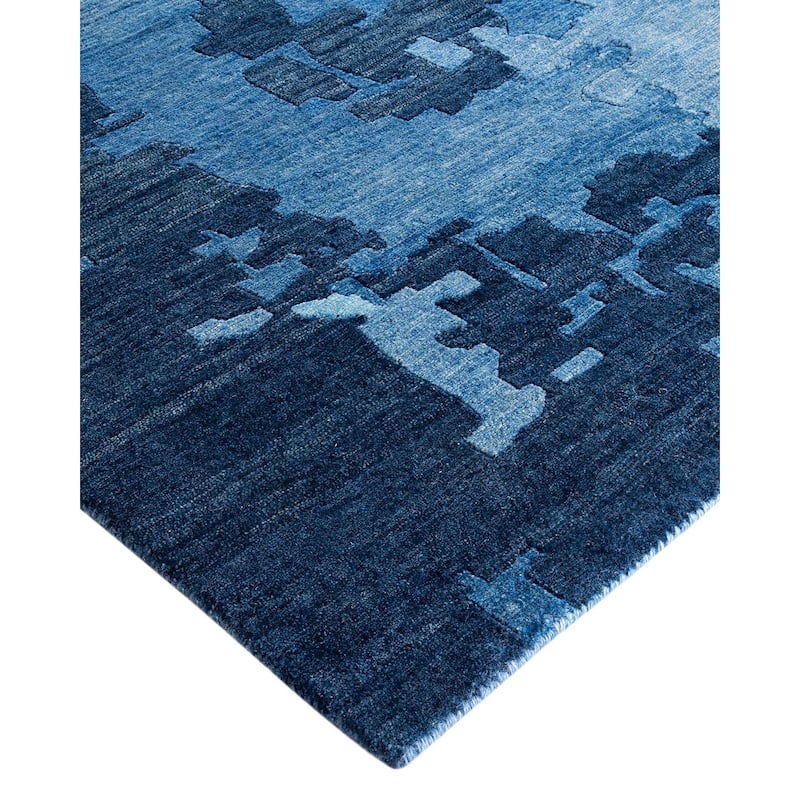 Modern One-of-a-Kind Handmade Area Rug - Blue, 9' 2" x 12' 4" - 9' 2" x 12' 4"