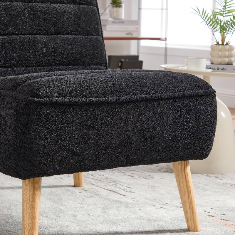 Chenille Armless Accent Chair with Rubber Wood Legs